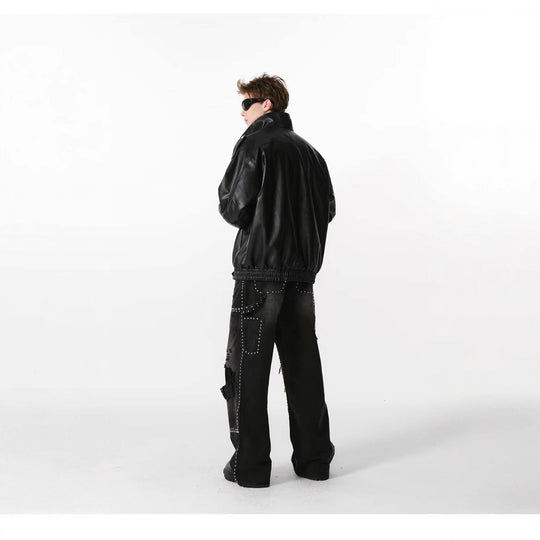 Damen Kunstlederjacke mit hohem Kragen und lässigem Schnitt EB
