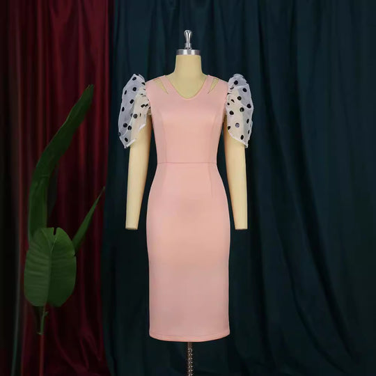 Damen Figurbetontes Kleid mit transparenten Puffärmeln EB