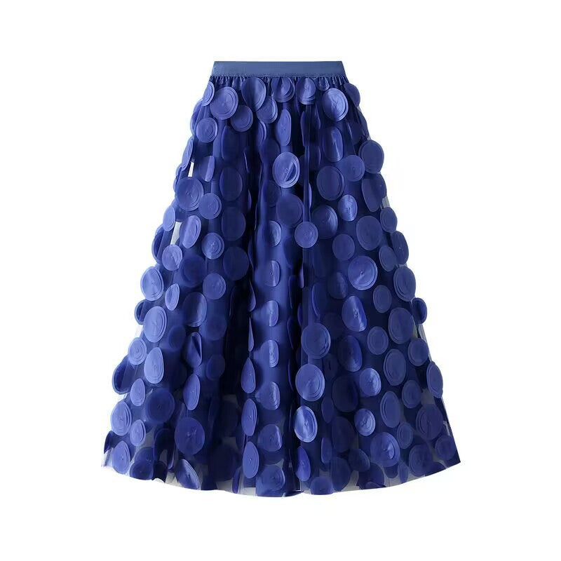 Damen nan ausgestellter Midirock mit transparenten 3D-Aufnähern und elastischem Bund EB