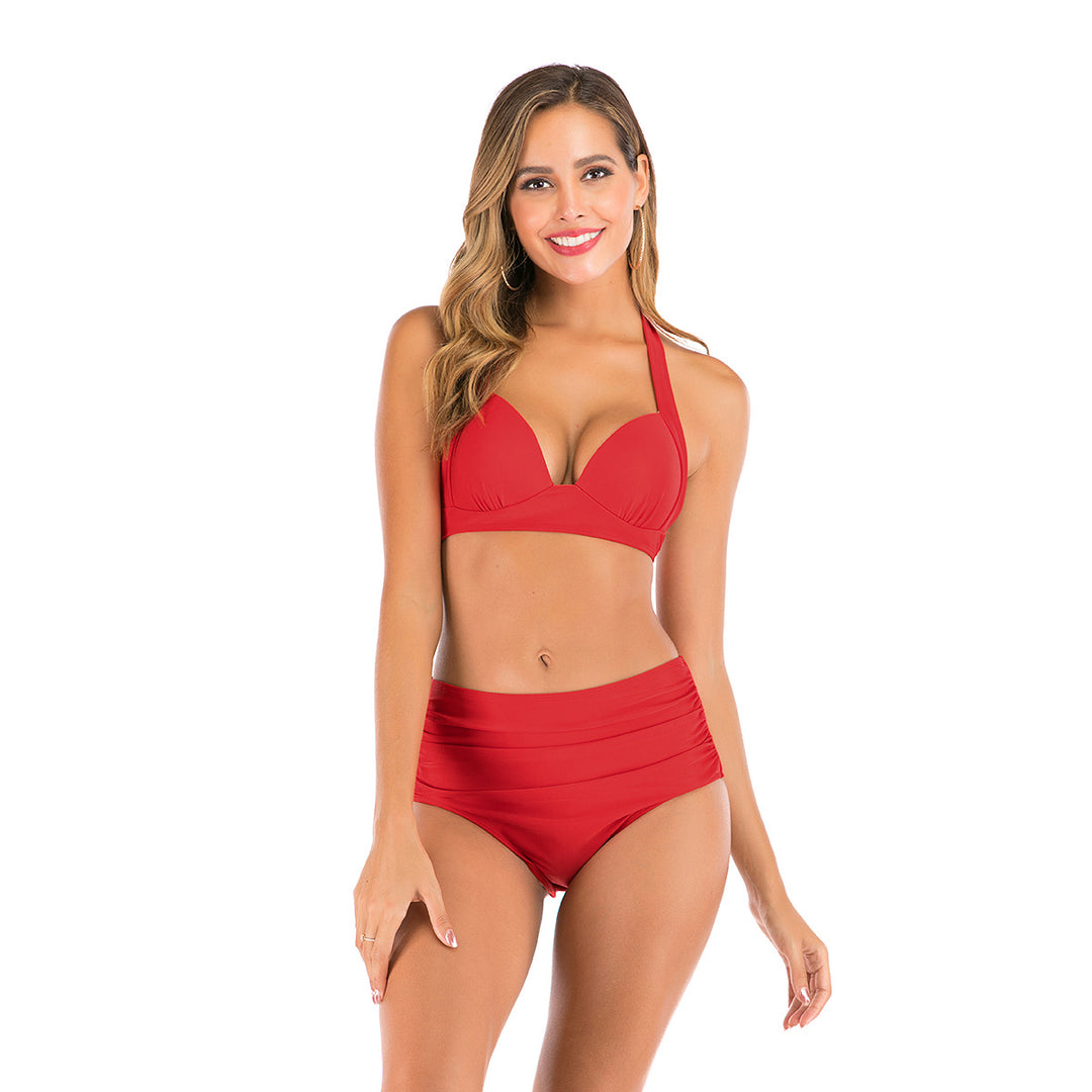Damen Hochtaillierter Bikini mit tiefem Ausschnitt und trendigem Tiermuster EB