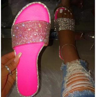 Damen Glamouröse Slides mit funkelnder Strassverzierung EB