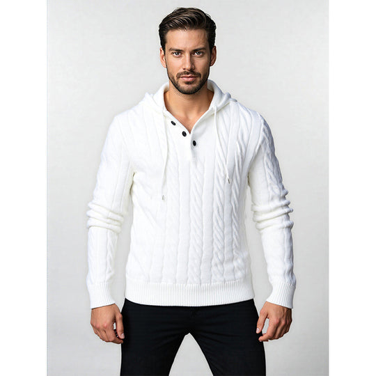 Herren Grobstrickpullover mit Kapuze und modernem Zopfmuster EB