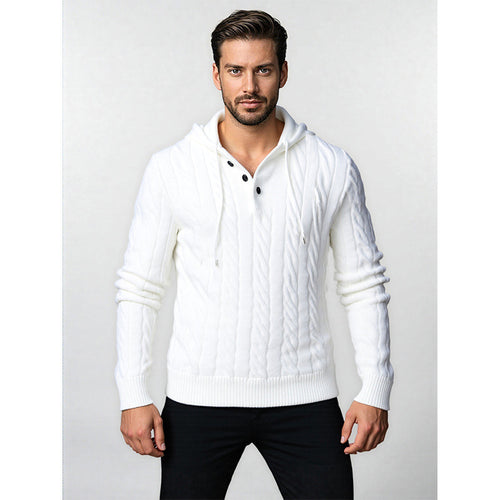 Herren Grobstrickpullover mit Kapuze und modernem Zopfmuster EB