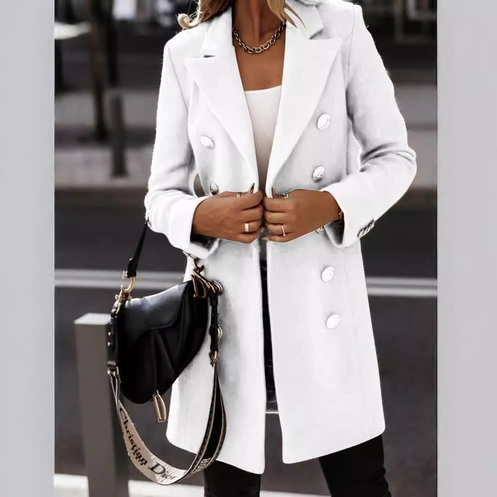 Damen Eleganter und warmer Wollmantel mit doppelter Knopfreihe EB