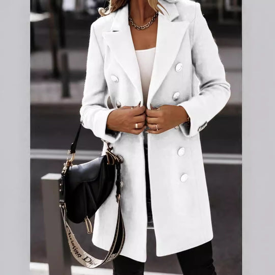 Damen Eleganter und warmer Wollmantel mit doppelter Knopfreihe EB