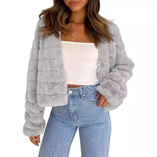 Damen Flauschige Kurzjacke im modernen Design EB