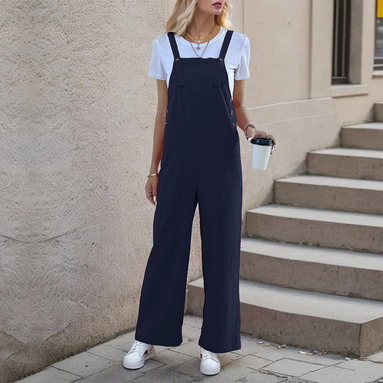 Damen lässiger Jumpsuit mit breitem Bein und seitlichen Taschen EB