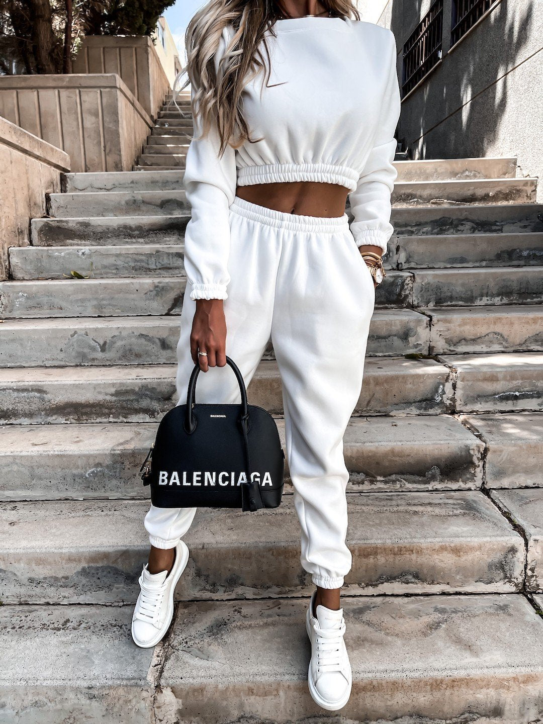 Damen Sportliches Freizeit-Set mit cropped Oberteil und elastischem Bund EB