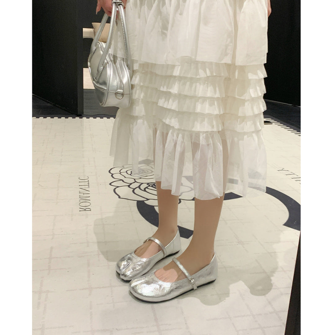 Damen Ballerinas mit schimmerndem Effekt und elegantem Riemen EB