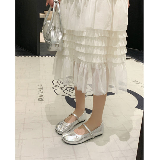 Damen Ballerinas mit schimmerndem Effekt und elegantem Riemen EB