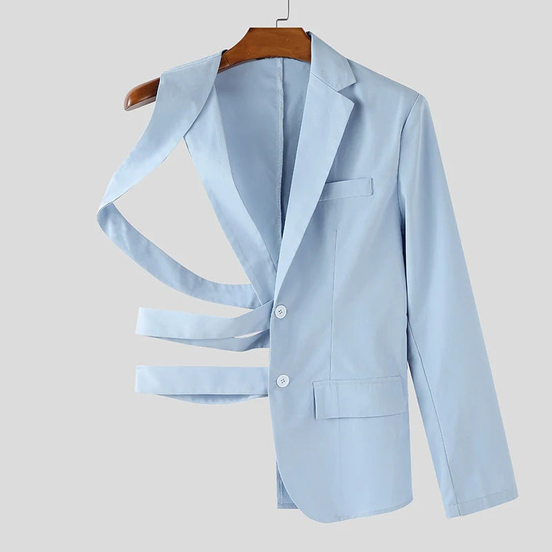 Damen nan asymmetrischer Blazer mit Riemendetails und Reverskragen EB