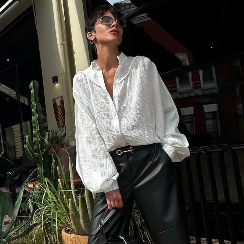 Damen luftige Oversize-Bluse mit strukturiertem Gewebe EB