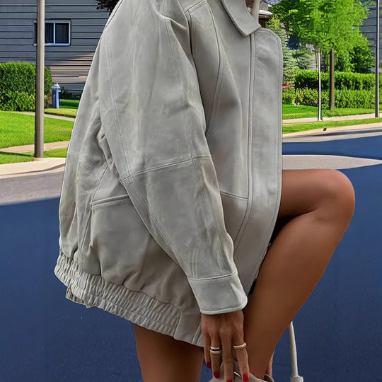 Damen lässige Kunstlederjacke im modernen Oversized-Schnitt EB