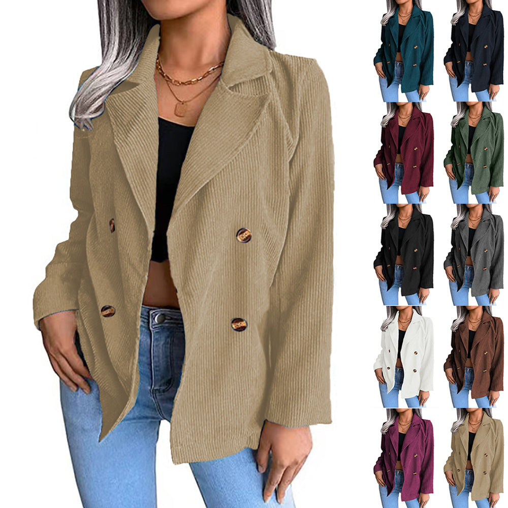 Damen modische Cordjacke mit doppelter Knopfleiste EB