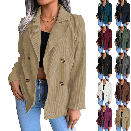 Damen modische Cordjacke mit doppelter Knopfleiste EB