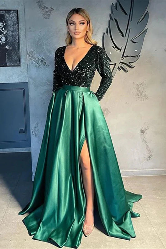 Damen Glamouröses Abendkleid mit funkelnden Pailletten und hohem Schlitz EB