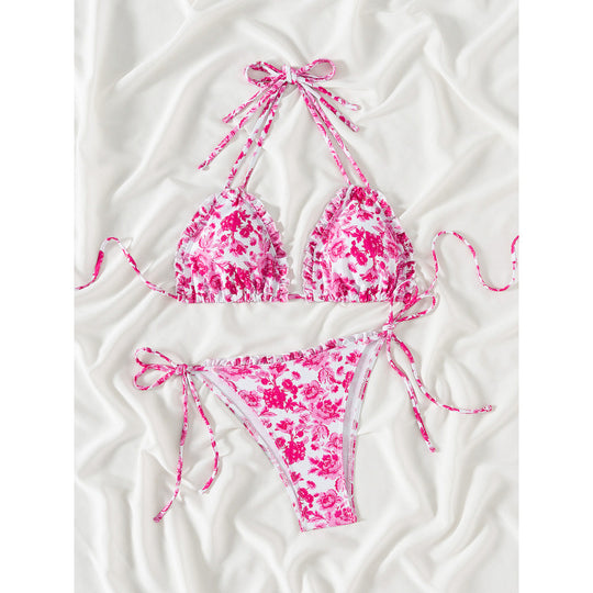 Damen Triangel-Bikini mit verspieltem Rüschen-Design EB