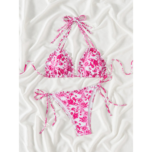 Damen Triangel-Bikini mit verspieltem Rüschen-Design EB
