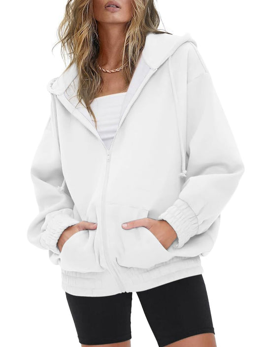 Damen nan oversized Kapuzenjacke mit Reißverschluss, Fleece-Futter und Kängurutaschen EB