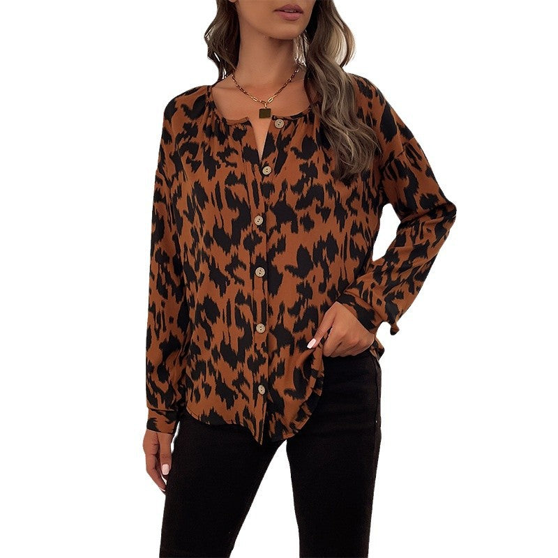 Damen Leopardenmuster Hemdbluse EB
