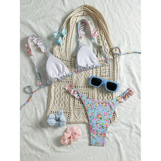 Damen Bikini mit floralen Rüschen und trendigem Design EB