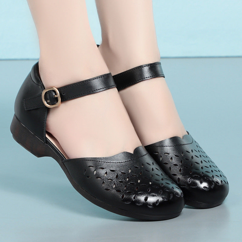 Damen Ballerinas mit elegantem Lochmuster und verstellbarem Riemen EB