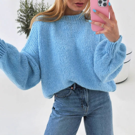 Damen kuscheliger Pullover mit voluminösen Ärmeln und strukturiertem Design EB