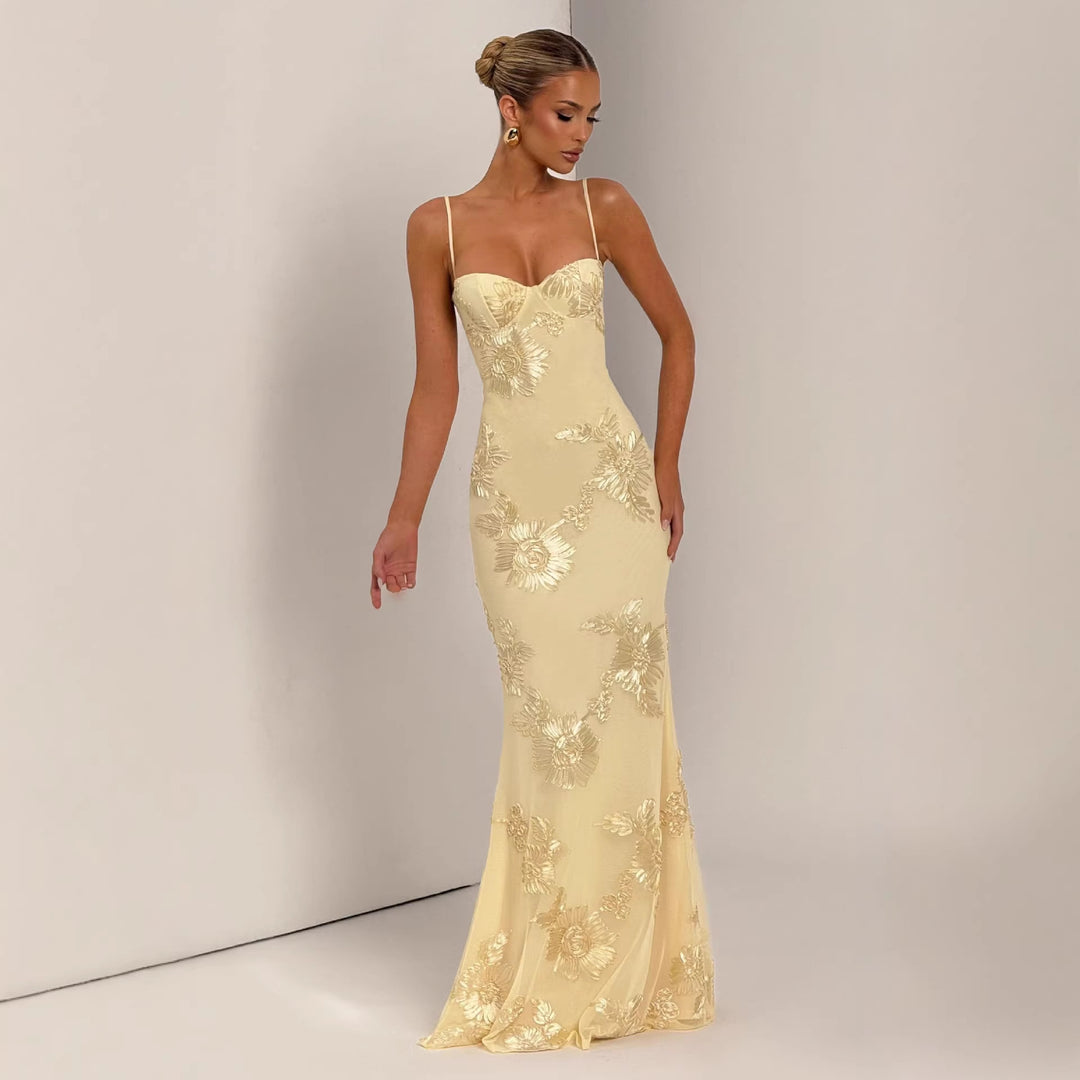 Damen Elegantes Abendkleid mit floralem Spitzenmotiv und tailliertem Schnitt EB
