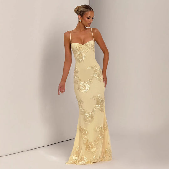 Damen Elegantes Abendkleid mit floralem Spitzenmotiv und tailliertem Schnitt EB