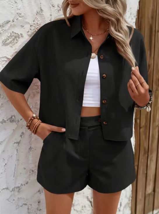 Damen lässiges Set mit kurzem Hemd und Shorts EB