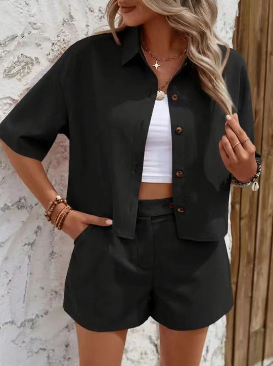 Damen lässiges Set mit kurzem Hemd und Shorts EB