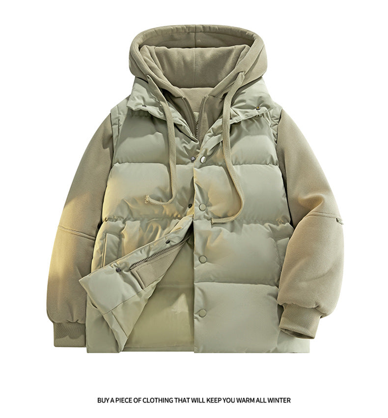 Herren Hybrid-Steppjacke mit Fleeceärmeln, Kapuze und verdecktem Druckknopfverschluss EB