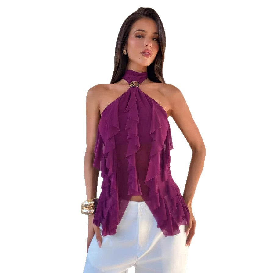 Damen Top mit asymmetrischem Schnitt und dekorativen Rüschen EB