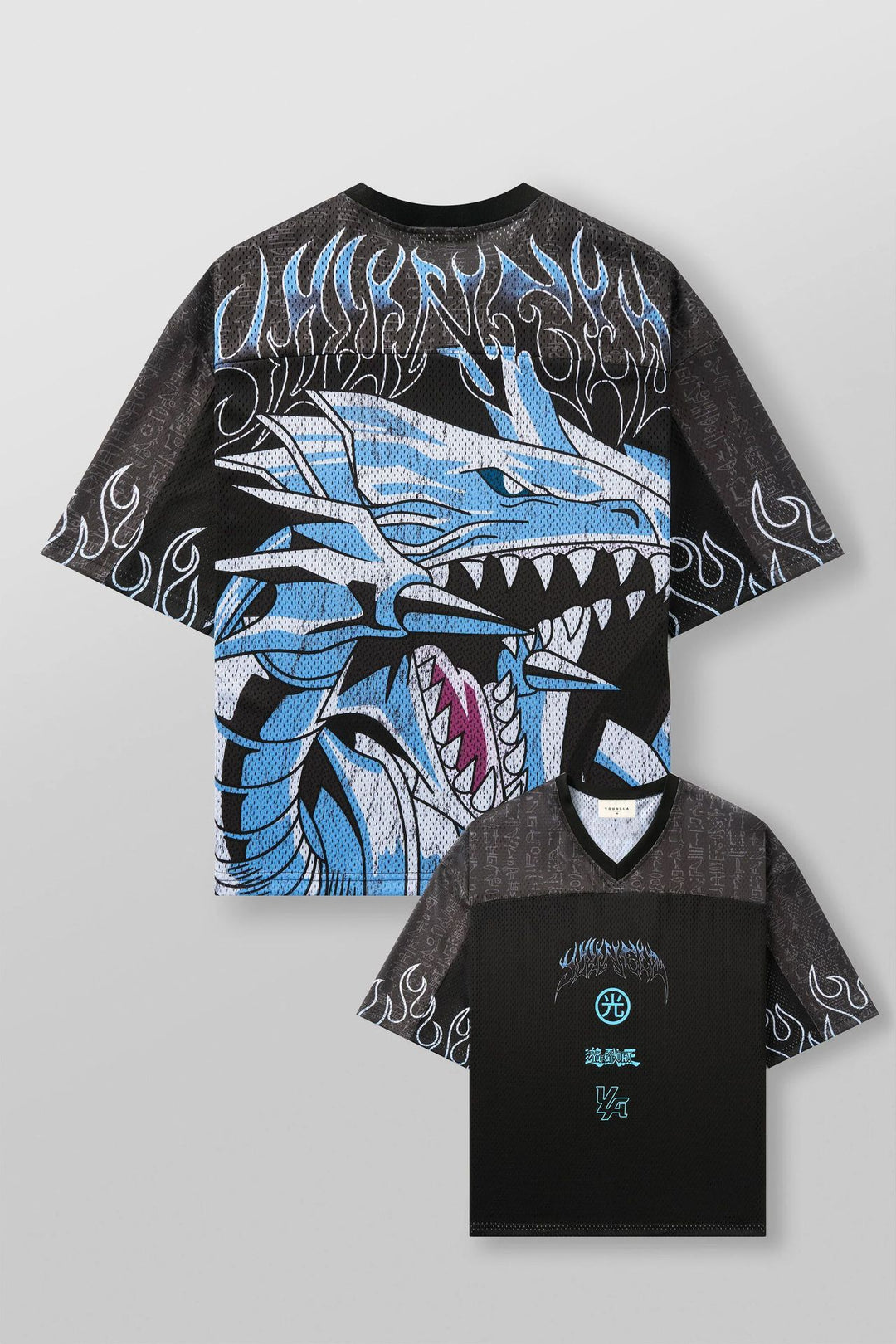 Unisex nan atmungsaktives Netz-Jersey mit großflächigem Anime-Print und V-Ausschnitt EB