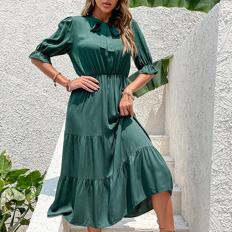 Damen Fließendes Maxikleid mit Gürtel und Rüschen EB