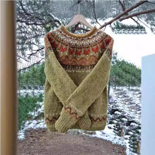 Damen nan Norwegerpullover aus Wollmix mit Rundhalsausschnitt und traditionellem Fair-Isle-Yoke EB