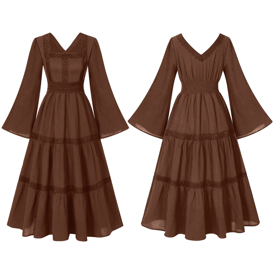 Damen nan romantisches Maxikleid mit Carmen-Ausschnitt, Puffärmeln, tailliertem Mieder und seitlicher Raffung Eb