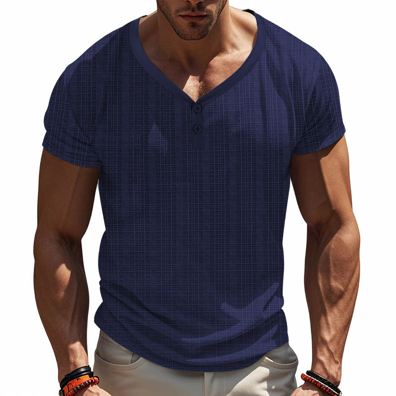 Herren Kurzarm Henley-Shirt mit strukturiertem Design und praktischen Knopfdetails EB