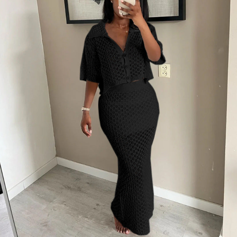 Damen gehäkeltes Crop-Top und Maxi-Rock Set EB