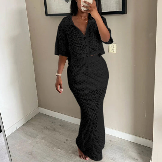 Damen gehäkeltes Crop-Top und Maxi-Rock Set EB