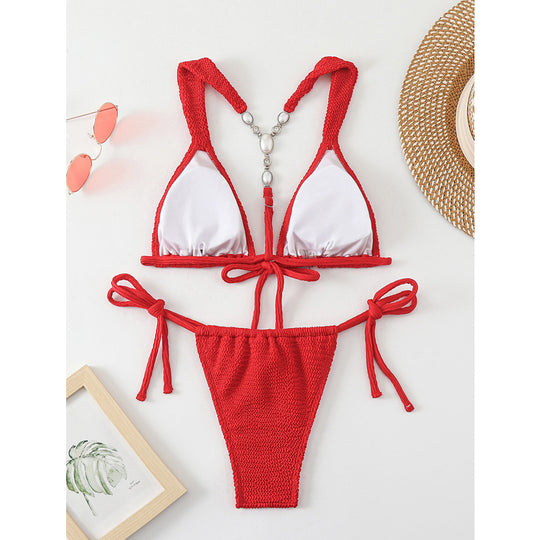 Damen Triangelbikini mit raffinierten Knoten und hochwertigem Häkel-Design EB