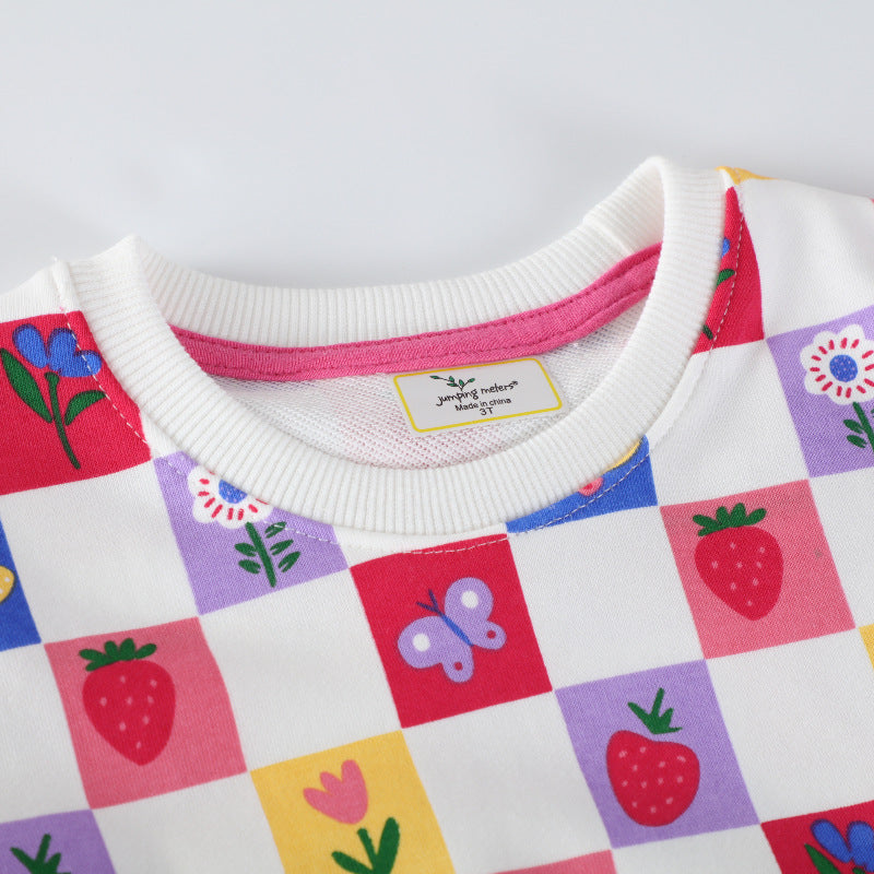 Mädchen Sweatshirt mit buntem Blumen- und Fruchtmuster EB