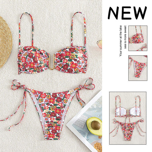 Damen Floral Bikini mit raffinierten Bindebändern EB
