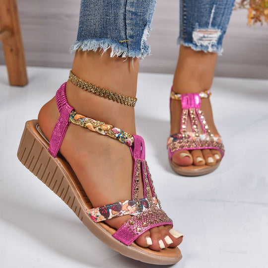 Damen Elegante Sandalen mit modischen Glitzer- und Blumenapplikationen EB