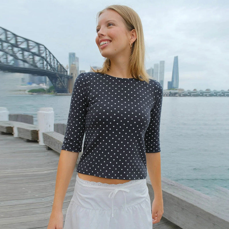 Damen Polka-Dot Langarmshirt mit bequemem Schnitt und modischem Design EB