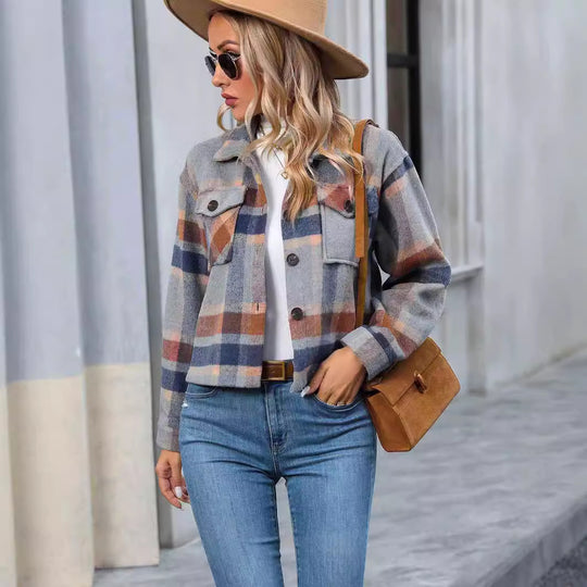 Damen Karierte Flanelljacke mit Taschen EB