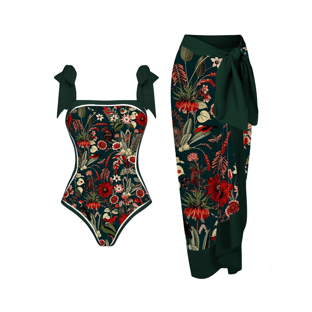 Damen Eleganter Badeanzug mit passendem Wickelrock EB