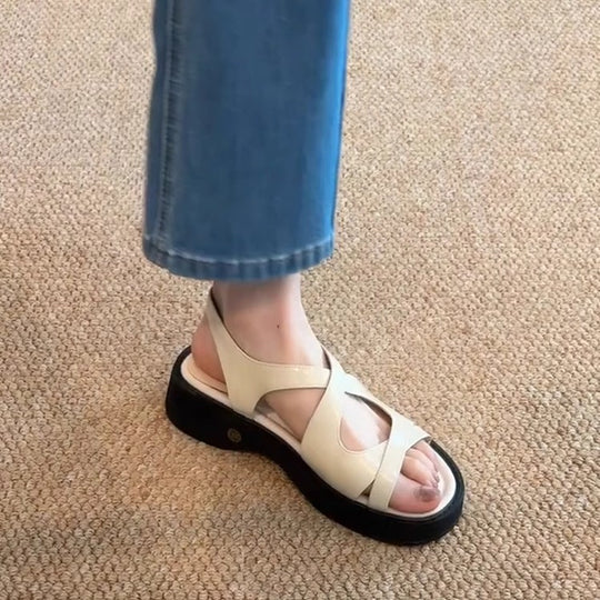 Damen Plateau-Sandalen mit modischem Schnallenverschluss und komfortabler Dämpfung EB