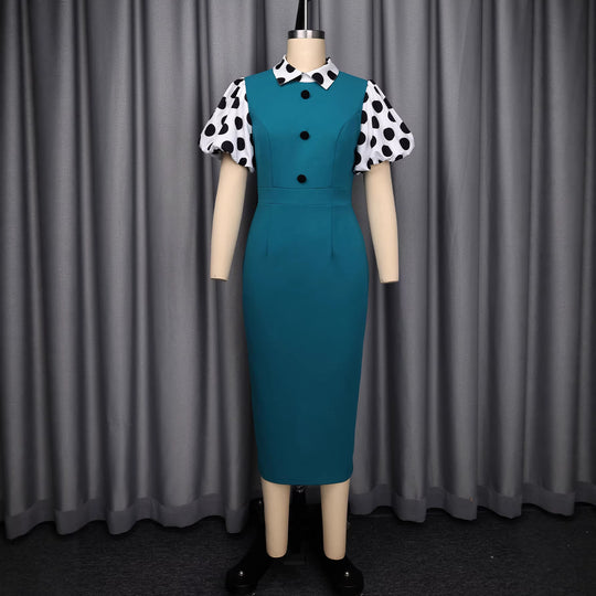 Damen figurbetontes Midi-Kleid mit polka-dot Ärmeln EB
