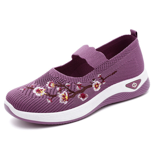 Damen Slip-On Ballerinas mit floralem Strickdesign EB
